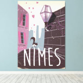 Nîmes Frankrijk Cartoon reisposter Canvas Afdruk (Insitu (Houten vloer))