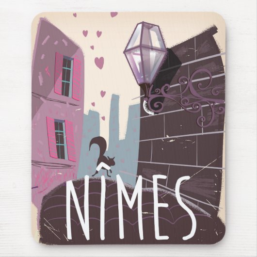 Nîmes Frankrijk Cartoon reisposter Muismat (Voorkant)
