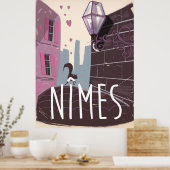 Nîmes Frankrijk Cartoon reisposter Poster (Keuken)
