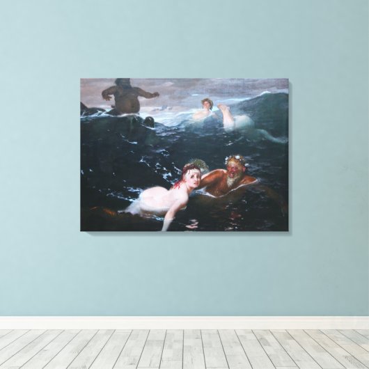Nimfen en Satyrs Spelen in de Golven Canvas Afdruk (Insitu (Houten vloer))