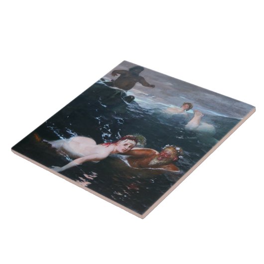 Nimfen en Satyrs Spelen in de Golven Tegeltje (Zijkant)