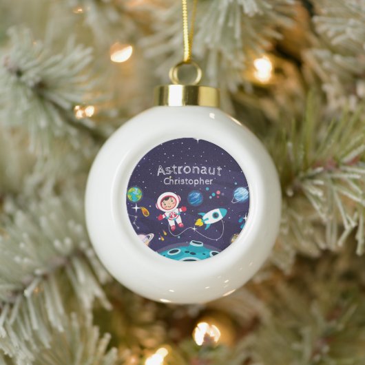 Niña astronauta en la luna, nombre monogramado keramische bal ornament (Boom)