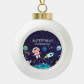 Niña astronauta en la luna, nombre monogramado keramische bal ornament (Voorkant)