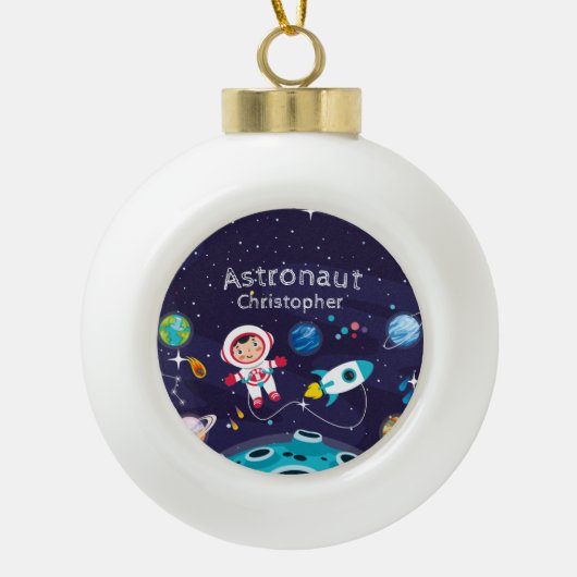 Niña astronauta en la luna, nombre monogramado keramische bal ornament (Voorkant)