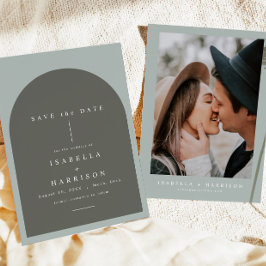 NINA Boho Sage Green Arched Photo Save the Date Kaart
