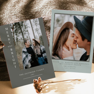 NINA Modern Boho Sage Green Photo-kerstkaart Kaart