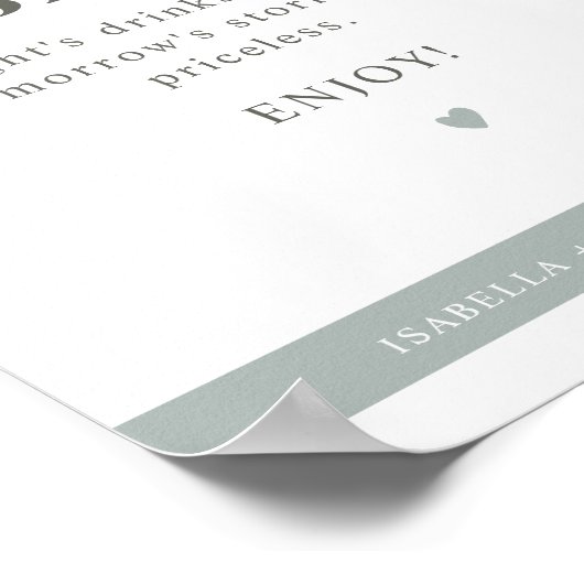 NINA Modern Sage Green Open Bar Weddenschap Poster (Hoek)