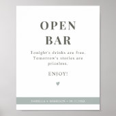 NINA Modern Sage Green Open Bar Weddenschap Poster (Voorkant)