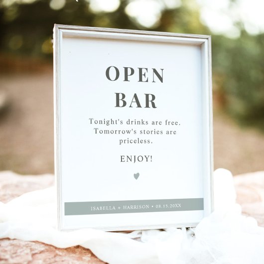 NINA Modern Sage Green Open Bar Weddenschap Poster