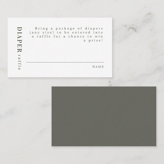 NINA Moderne Minimale Sage Green Diaper Raffle Plaatskaartje (Voorkant / Achterkant)
