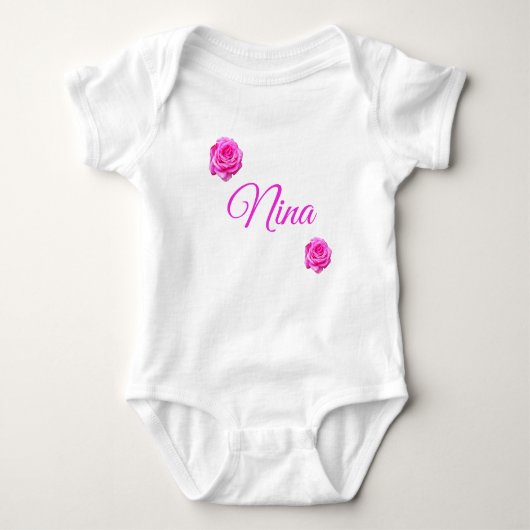 Nina, naam met roze rozen, Baby odysuit Romper (Voorkant)