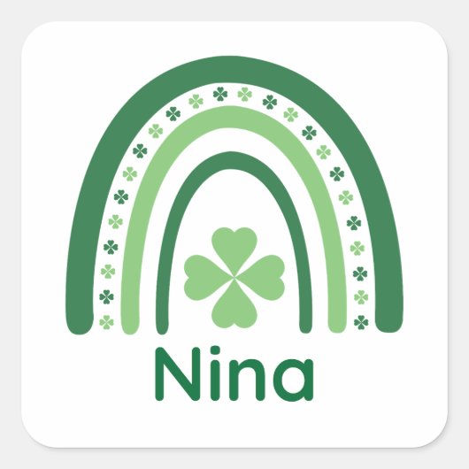 Nina Name Clover Boho Rainbow Vierkante Sticker (Voorkant)