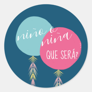 Nina o Nino Geslacht onthulling Kwast Ballon  Mari Ronde Sticker