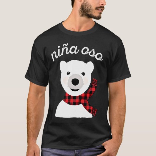 niña oso polar de Navidad decoratie cuadros rojos T-shirt (Voorkant)