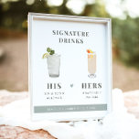 NINA Sage Green Signature Drink Zijn en haar Sign Poster<br><div class="desc">Deze sjabloon van het teken van de drink van de handtekening is voorzien van een rijke groene kleur van de bohemen met een modern minimalistisch ontwerp. De afbeeldingen van de waterverf worden met de hand gemaakt en hier worden 15 populaire drinken in deze aanbieding opgenomen. Klik "uitgeven gebruikend ontwerphulpmiddel"knoop in...</div>