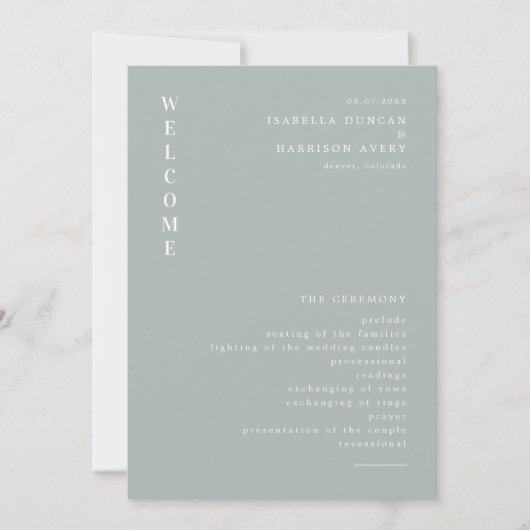 NINA Sage Groen Minimaal Boheems Huwelijksprogramm Kaart (Voorkant)