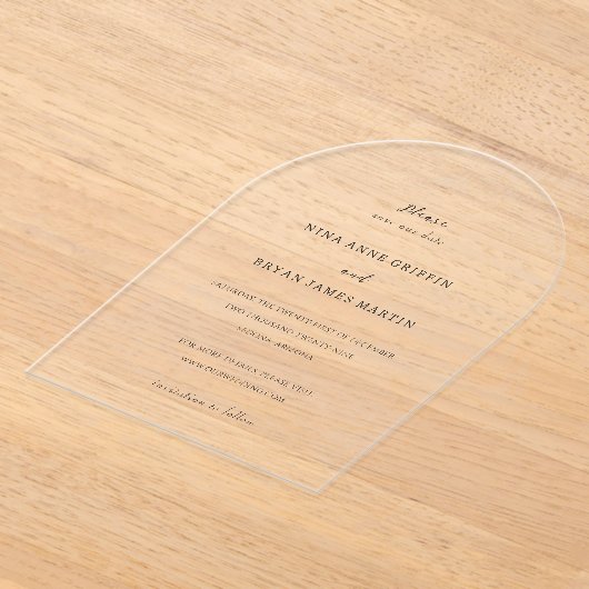 Nina Simple Elegant Wedding Sla de datum op Acryl Uitnodigingen (Laagn)