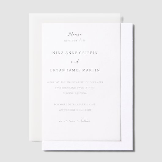 Nina Simple Elegant Wedding Sla de datum op Vellum Uitnodigingen (Offset)
