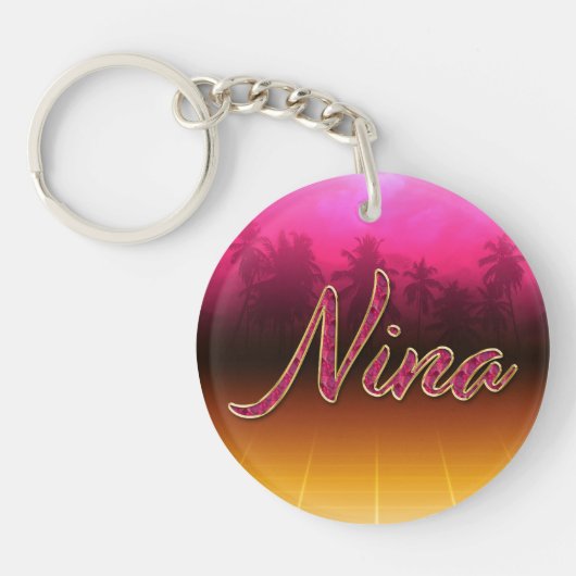 Nina Vorname Name golden pink Schlüsselanhänger Sleutelhanger (Voorkant)