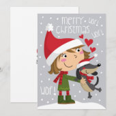 Niña y perro salchicha. Klein meisje en dachshund. Feestdagenkaart (Voorkant / Achterkant)