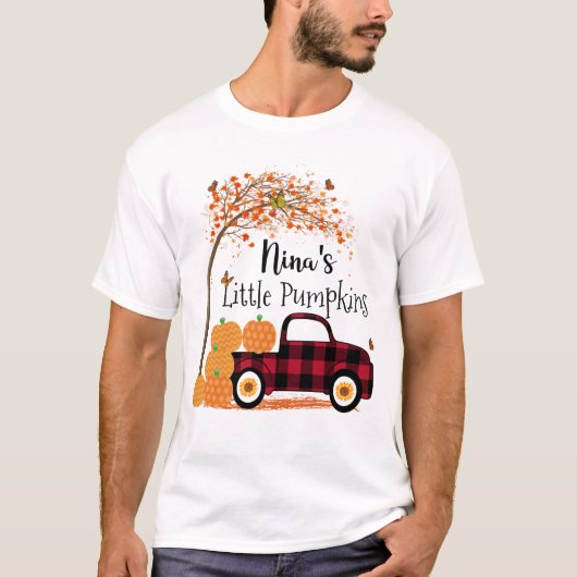 Nina's kleine pompoenen rode vrachtwagen herfst t-shirt (Voorkant)