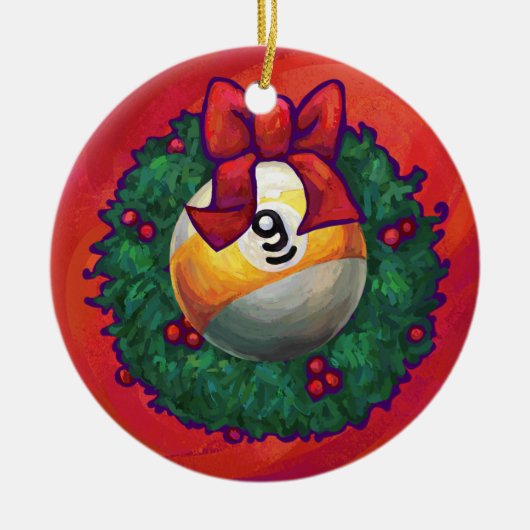 Nine Ball in kerstmis Wreaton Red Keramisch Ornament (Voorkant)