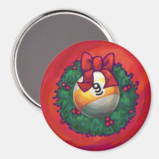 Nine Ball in kerstmis Wreaton Red Magneet (Voorkant / Achterkant)