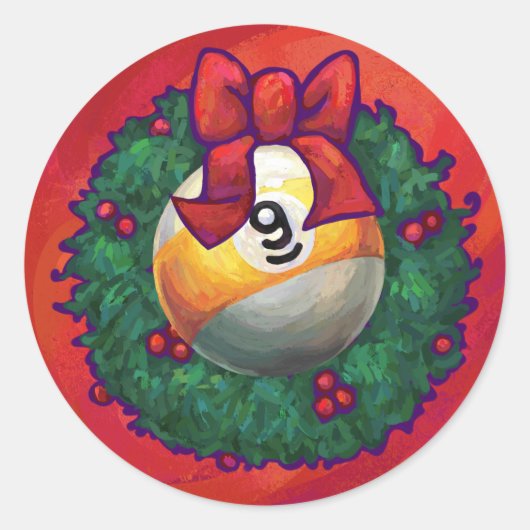 Nine Ball in kerstmis Wreaton Red Ronde Sticker (Voorkant)