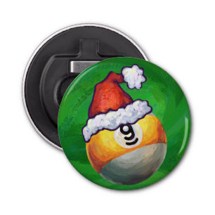 Nine Ball in Santa Hat op Green Button Flesopener