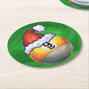 Nine Ball in Santa Hat op Green Ronde Kartonnen Onderzetter