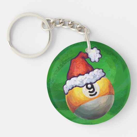 Nine Ball in Santa Hat op Green Sleutelhanger (Voorkant)