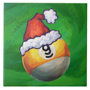 Nine Ball in Santa Hat op Green Tegeltje