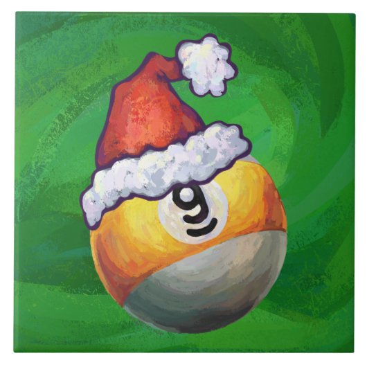 Nine Ball in Santa Hat op Green Tegeltje (Voorkant)