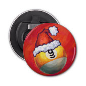 Nine Ball in Santa Hat op rood Button Flesopener (Voorkant)