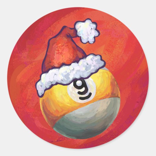 Nine Ball in Santa Hat op rood Ronde Sticker (Voorkant)