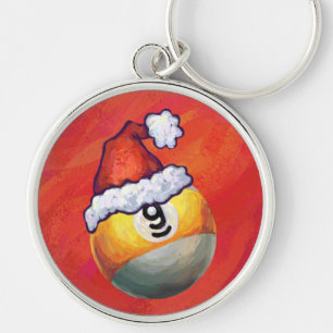 Nine Ball in Santa Hat op rood Sleutelhanger