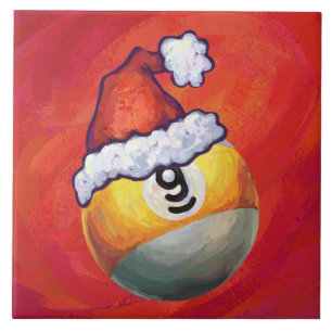 Nine Ball in Santa Hat op rood Tegeltje