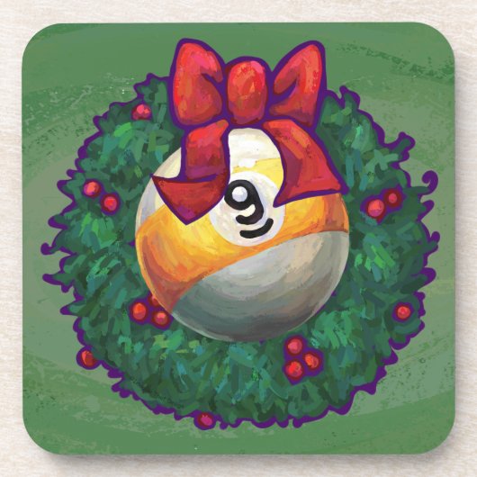 Nine Ball in Wreath on Green Drankjes Onderzetter (Voorkant)