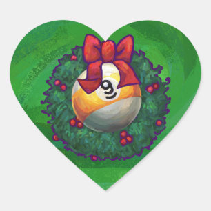Nine Ball in Wreath on Green Hart Sticker