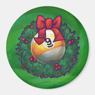 Nine Ball in Wreath on Green Magneet