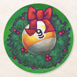Nine Ball in Wreath on Green Ronde Kartonnen Onderzetter