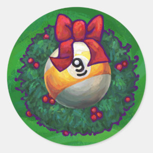 Nine Ball in Wreath on Green Ronde Sticker