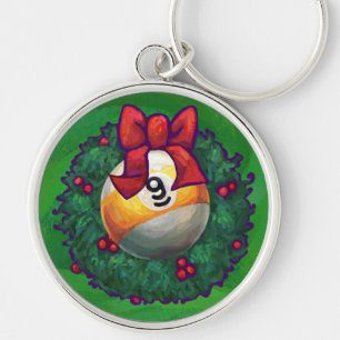 Nine Ball in Wreath on Green Sleutelhanger