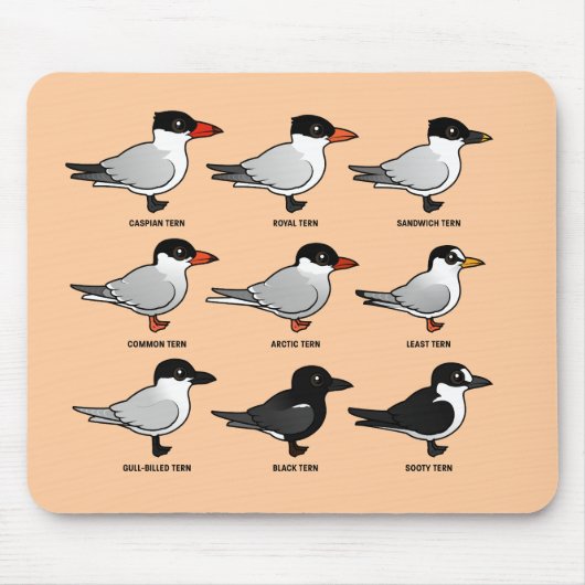 Nine Birdorable Terns (geëtiketteerd) Muismat (Voorkant)
