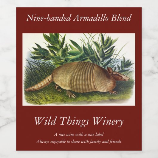 Nine-Buurt, langwerpige Armadillo van Audubon Wijn Etiket (Enkel label)
