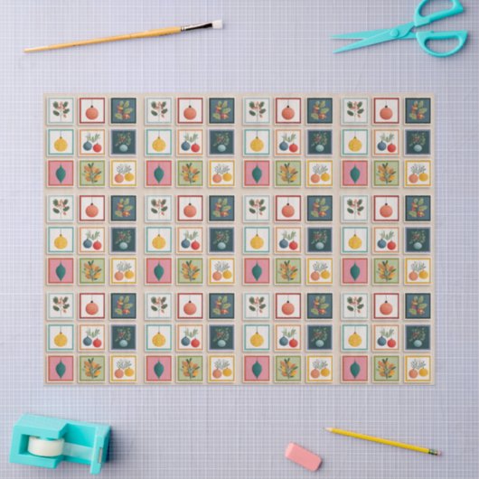 Nine Christmas Ornaments in Bold Frames Tissuepapier (Craft)