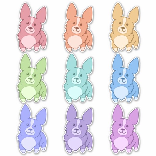 Nine Colorful Corgi-Stickers Sticker (Voorkant)