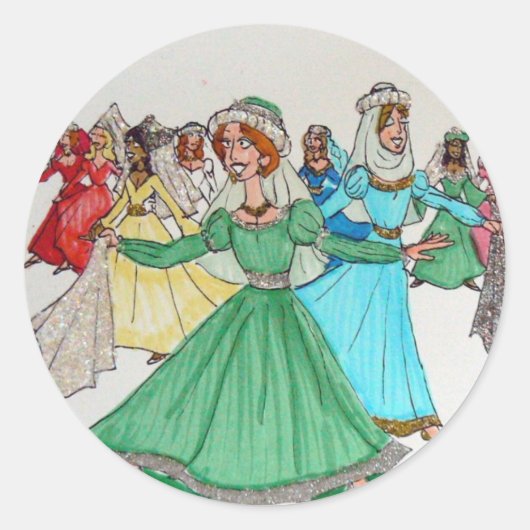 Nine Dames Dancing Ronde Sticker (Voorkant)
