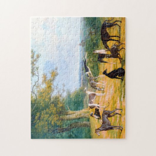 Nine Greyhounds in een landschap door Jacques-Laur Legpuzzel (Verticaal)