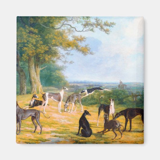 Nine Greyhounds in een landschap door Jacques-Laur Magneet (Voorkant)